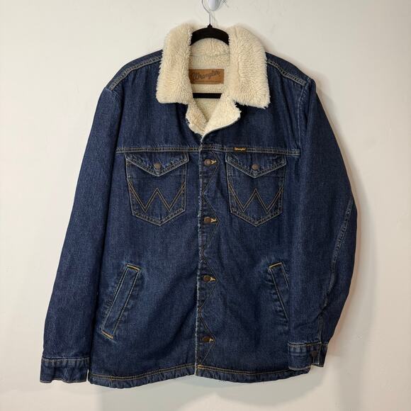 Wrangler Other - Wrangler Men's Wrange Jacket Denim Sherpa Lined Blue Cream Medium Western Ranch